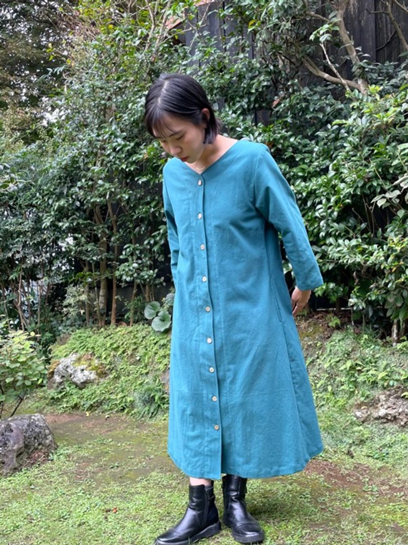 コットンリネンの前開きワンピース - 洋裝/連身裙 - 棉．麻 