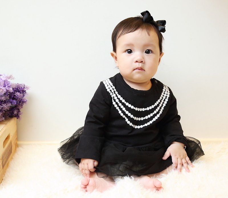 Baby chiffon tutu skirt jumpsuit – MIT Audrey Hepburn (long sleeves) pure cotton made in Taiwan - ชุดทั้งตัว - ผ้าฝ้าย/ผ้าลินิน สีดำ