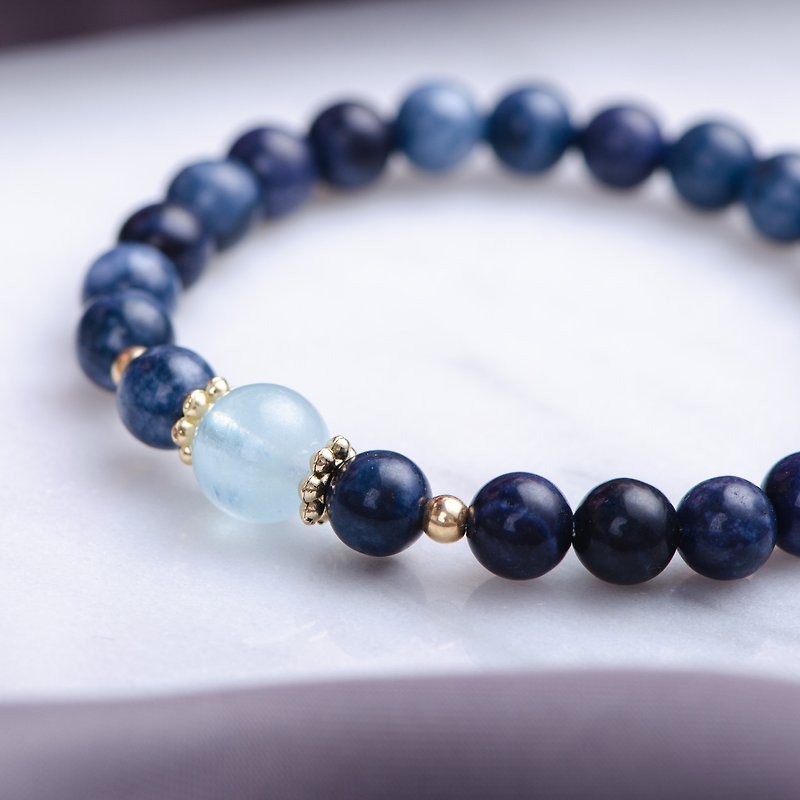 藍紋石海藍寶手鍊 | 蘇打石海藍寶手鏈天然石水晶客製禮物 - 手鍊/手鐲 - 半寶石 藍色