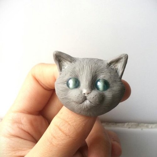 [lineworklab] kitten head sculpture brooch -grey 雕刻猫头胸针