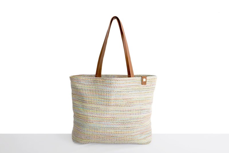 Color tote shopping bag - กระเป๋าแมสเซนเจอร์ - ผ้าฝ้าย/ผ้าลินิน สีกากี