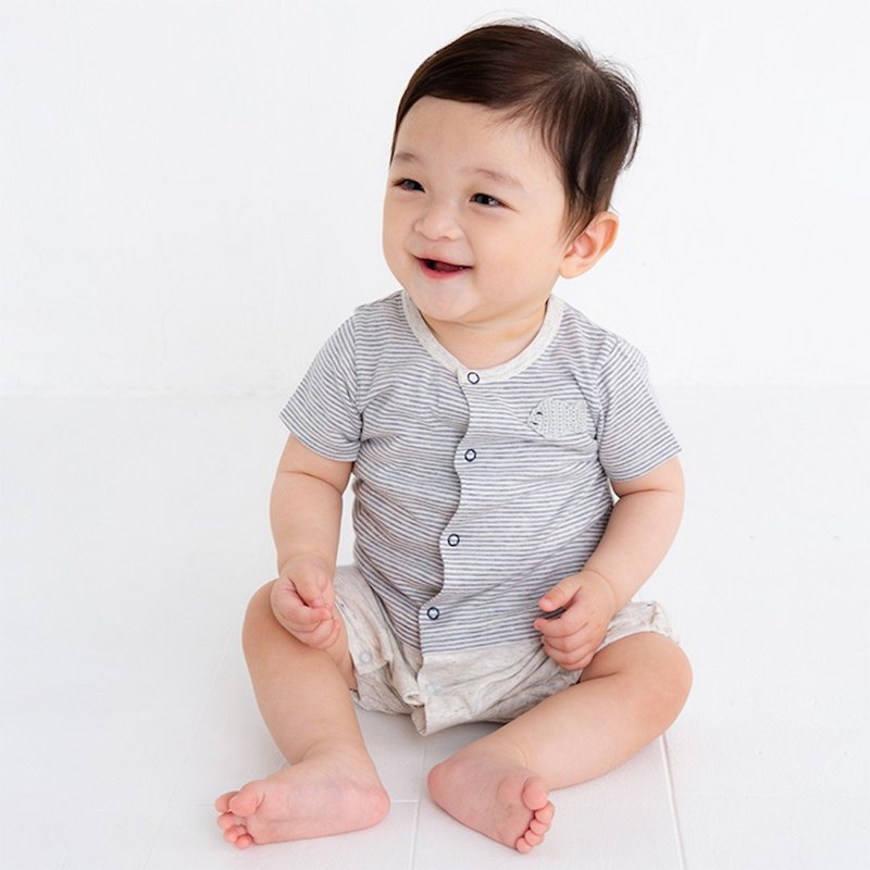 Y-8004 100% Organic Cotton Tenjiku Short Sleeve Rompers Separate Style Red Adaptation Height 70cm-80cm One Size Popkins Baby Made in Japan - ชุดทั้งตัว - ผ้าฝ้าย/ผ้าลินิน สีน้ำเงิน