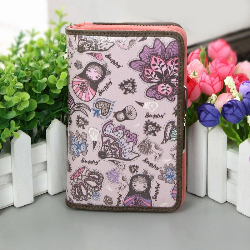 Stephy fruit SB025-CG / N female models cute purple floral print design coin purse Arts / purse - กระเป๋าสตางค์ - หนังแท้ 