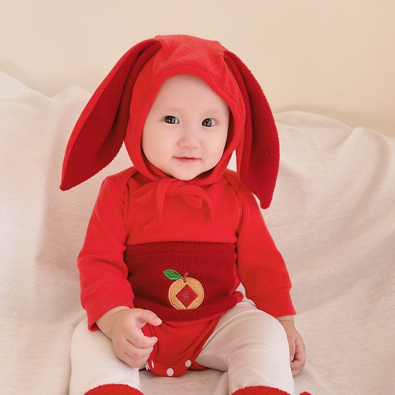 【Made in Taiwan YOUrs】Auspicious bunny baby onesies baby baby full moon catch week New Year's clothing - Onesies - Cotton & Hemp Red