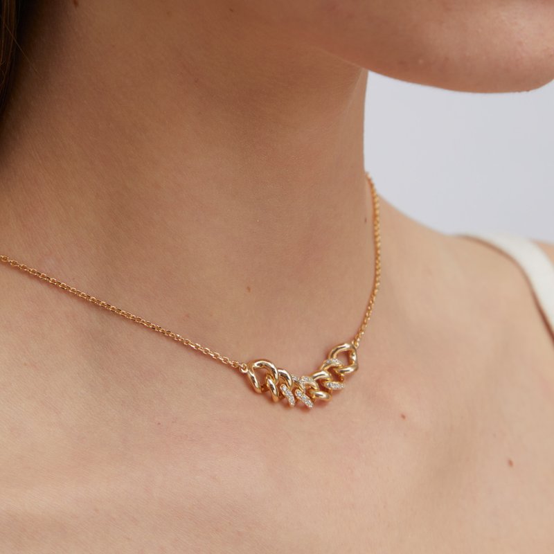 鏈結寶石項鍊 925銀厚鍍18K金 Cascade Diamond Necklace - 項鍊 - 純銀 金色