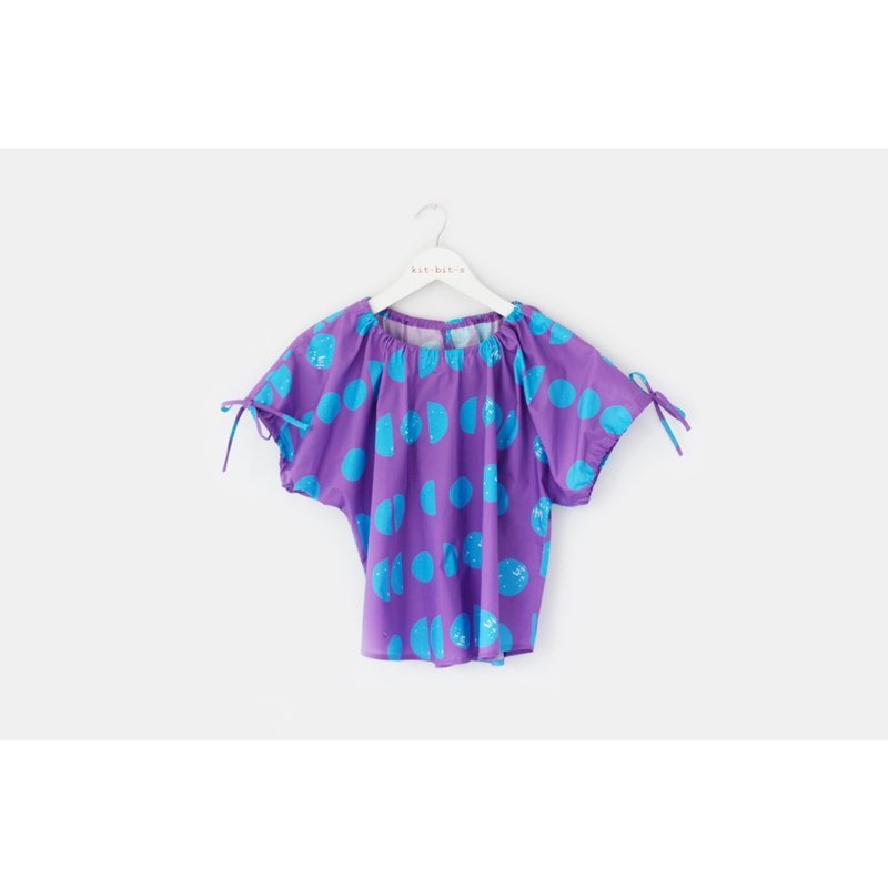 Purple and blue dotted bow-tie shirt - 女上衣/長袖上衣 - 棉．麻 紫色