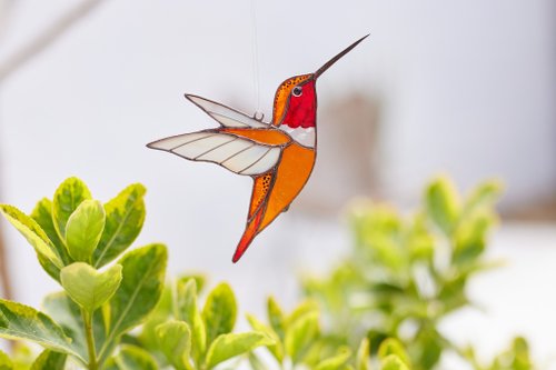 大判ステンドグラス Hummingbird ハミングバードと蘭グラスマスターズ社 大判ステンドグラス Hummingbird ハミングバードと蘭グラス