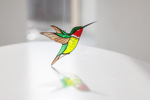 Hummingbird suncatcher stained glass, window hanging, modern
