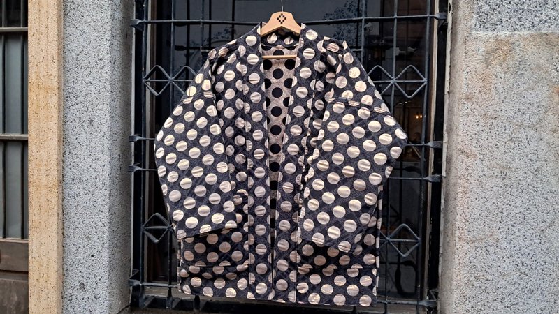 AMIN'S SHINY WORLD 銅線大波點滿版雙面提花KIMONO  Reversible - 男夾克/外套 - 棉．麻 咖啡色