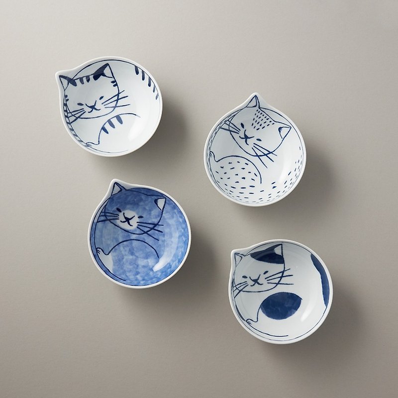 Shimao Bozo Sasaki - neco cat soup dish gift box (4 pieces) - ถ้วยชาม - เครื่องลายคราม ขาว