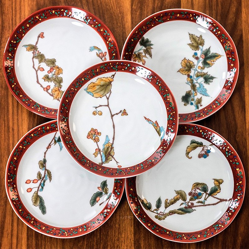 Japanese imported Kutani Japanese retro small plate round dinner plate Oyasaku ceramic dessert plate fruit plate set - Plates & Trays - Porcelain 