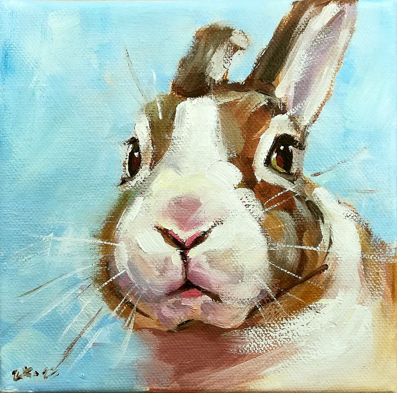 Bunny Oil Painting Original Wildlife Animals Hare Rabbit Art MADE TO ORDER - Posters - Other Materials Multicolor