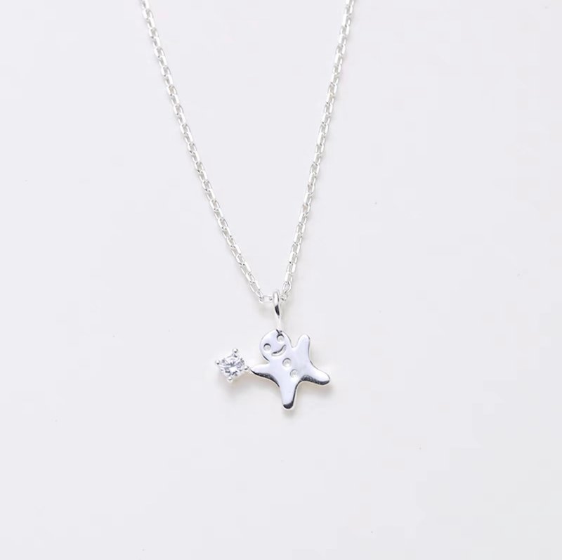 925純銀 迷你薑餅人 純銀項鍊 聖誕禮物 鋯石 Merry xmas - 項鍊 - 純銀 銀色