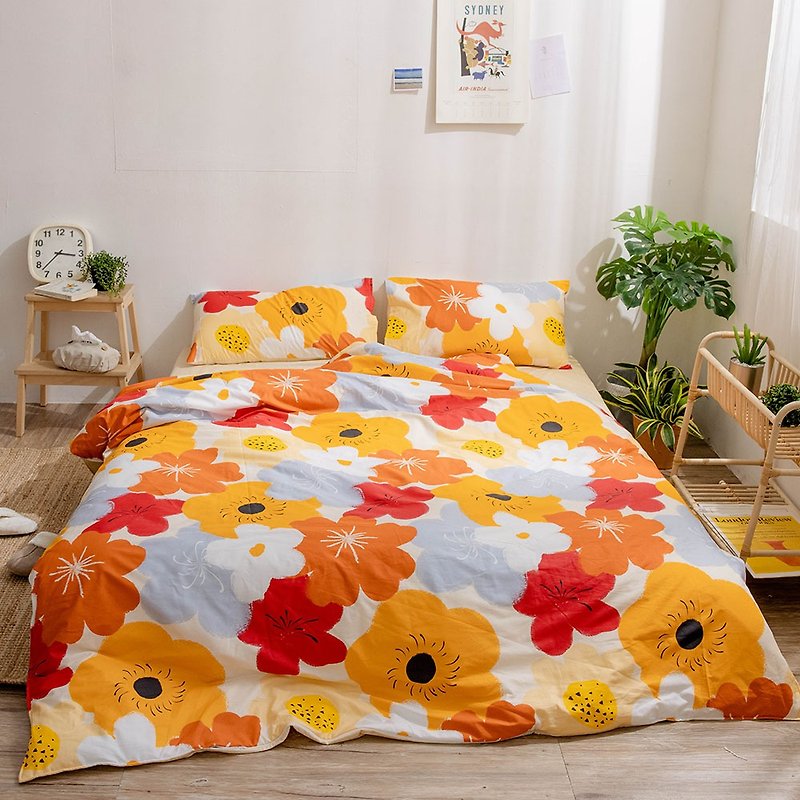 Wenqing Daily Taiwan-made 200-woven combed cotton bed bag dual-use quilt set-Huatian - เครื่องนอน - ผ้าฝ้าย/ผ้าลินิน สีส้ม