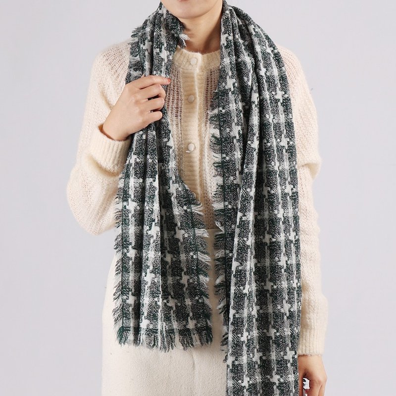 Narrow plaid tassel-gray green | pure wool scarf - Scarves - Wool Green