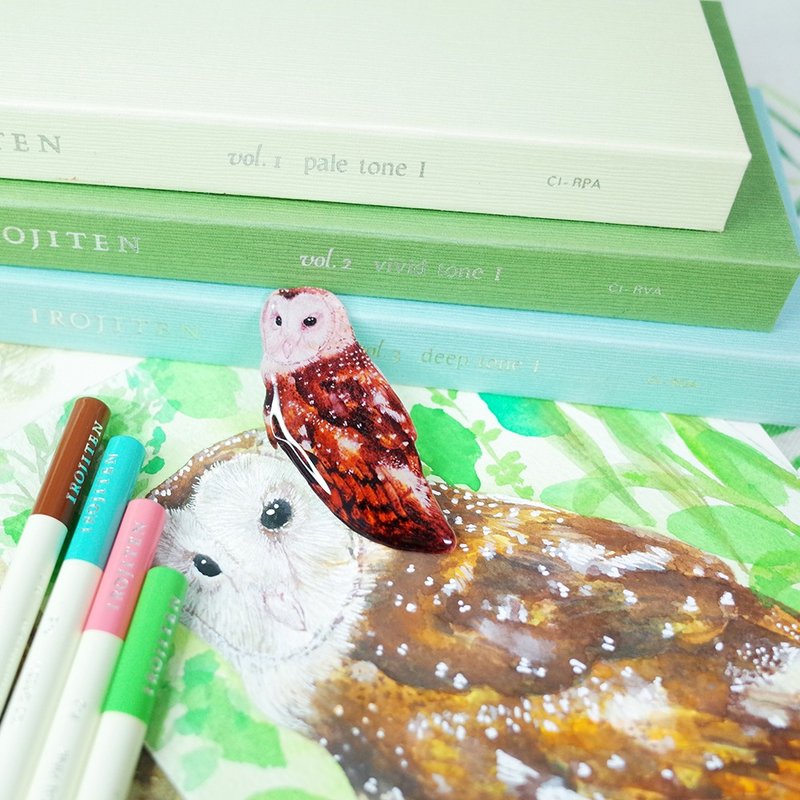 Taiwan Endemic Subspecies Eastern Grass Owl Painted Brooch Pin - Brooches - Waterproof Material Brown