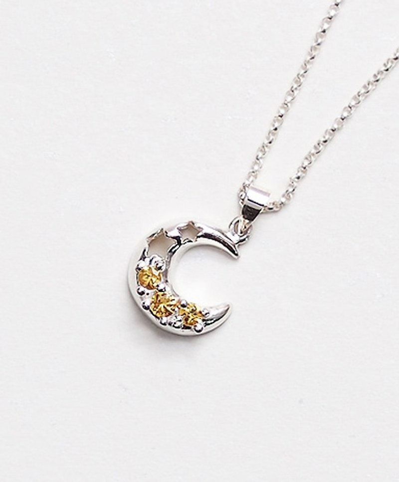 Natural yellow corundum star necklace hand made sterling silver silver925 star moon - Necklaces - Gemstone Yellow