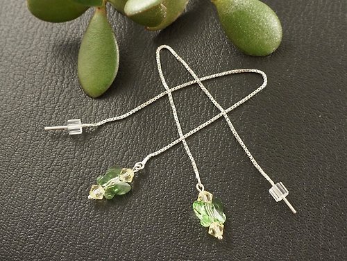 AGATIX Mint Green Butterfly Swarovski Crystal Ear Threaders Long Chain Earrings Jewelry