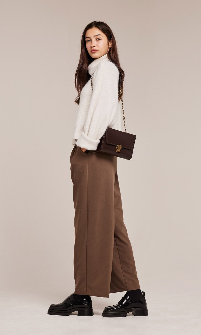 ISHIE Shoulder Underarm Bag Detachable Chain Clutch Brown - กระเป๋าแมสเซนเจอร์ - หนังแท้ สีนำ้ตาล