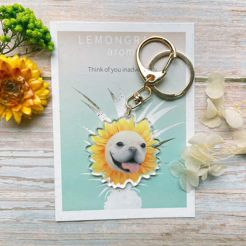 Sunflower dog/hand-painted illustration/acrylic key ring - Keychains - Acrylic Multicolor