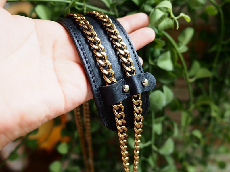 (Black Color) Leather Shoulder Strap Pad For Bag for Strap  2 chains strap. - 其他 - 真皮 黑色
