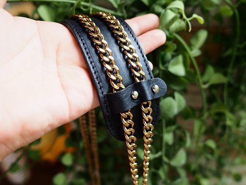 chayapha (Black Color) Leather Shoulder Strap Pad For Bag for Strap 2 chains strap.