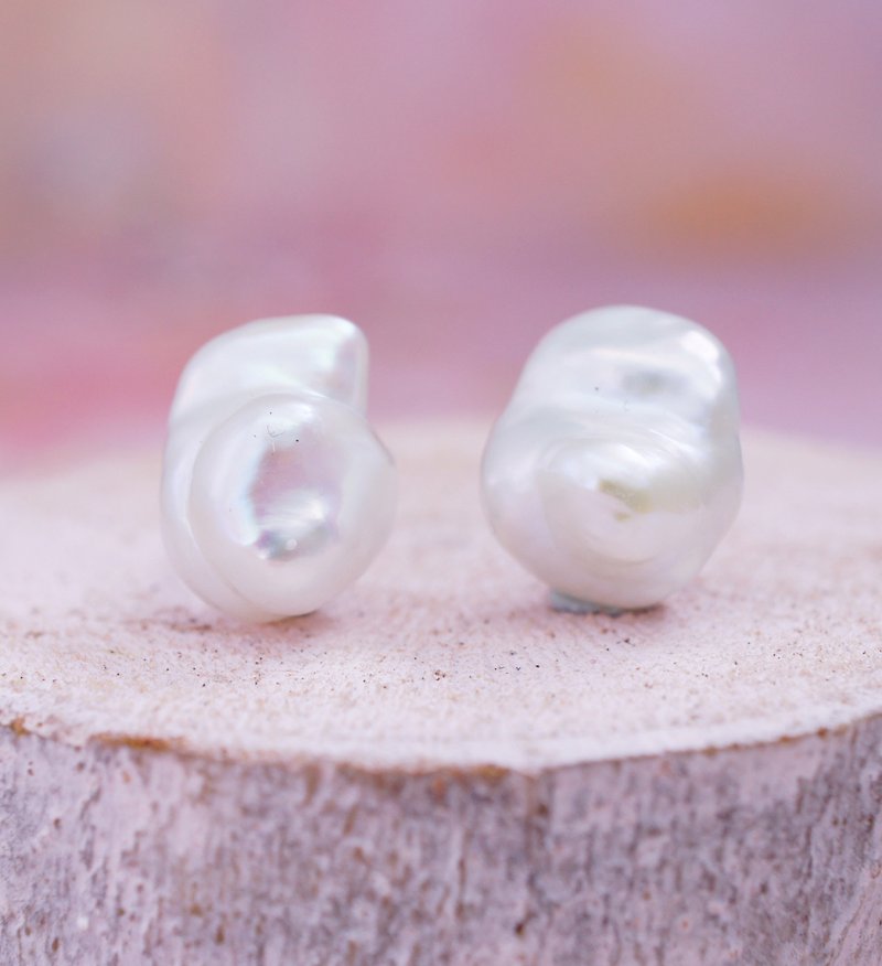 ENCHANTED – 9x11mm Baroque White Pearl Rhodium Plated Silver Stud Earring - Earrings & Clip-ons - Pearl Pink