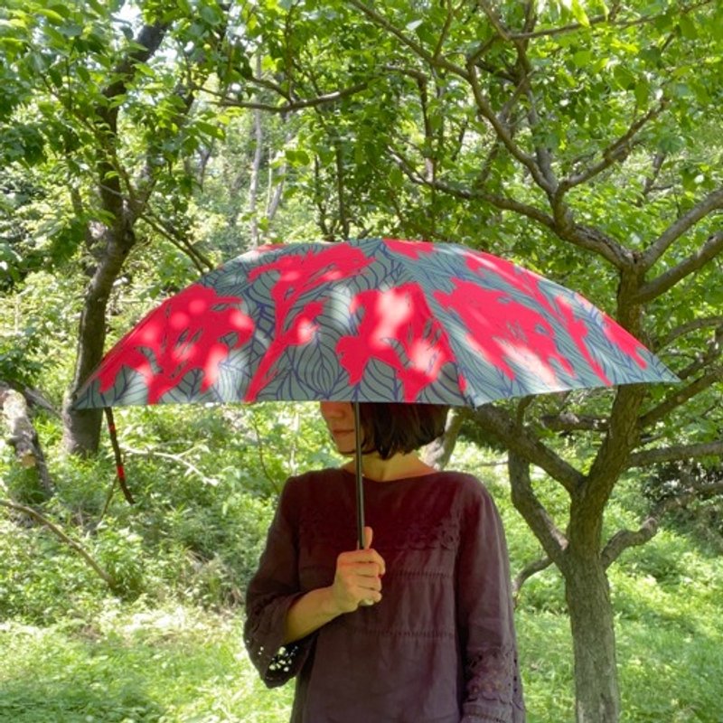 Folding umbrella (for both rain and shine) "Kanna" Red - อื่นๆ - ผ้าฝ้าย/ผ้าลินิน 