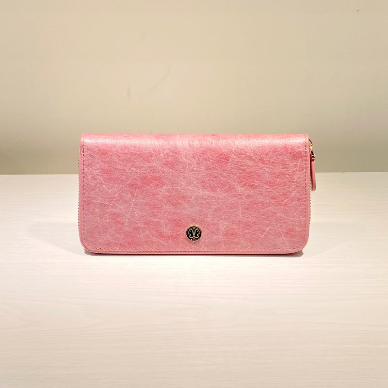 SWEETBURDEN Silk Cowhide-Zip Around Wallet-Cherry Blossom Red , real cowhide - กระเป๋าสตางค์ - หนังแท้ สีแดง