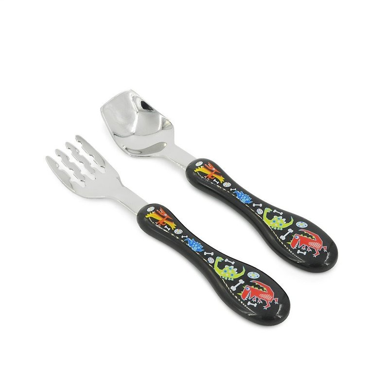 HUGGER 好好食兒童餐具組 湯匙+叉子 (酷比龍) - 寶寶/兒童餐具/餐盤 - 不鏽鋼 多色