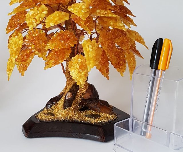 大きな琥珀の木、金のなる木、琥珀の葉、家の装飾のための小像