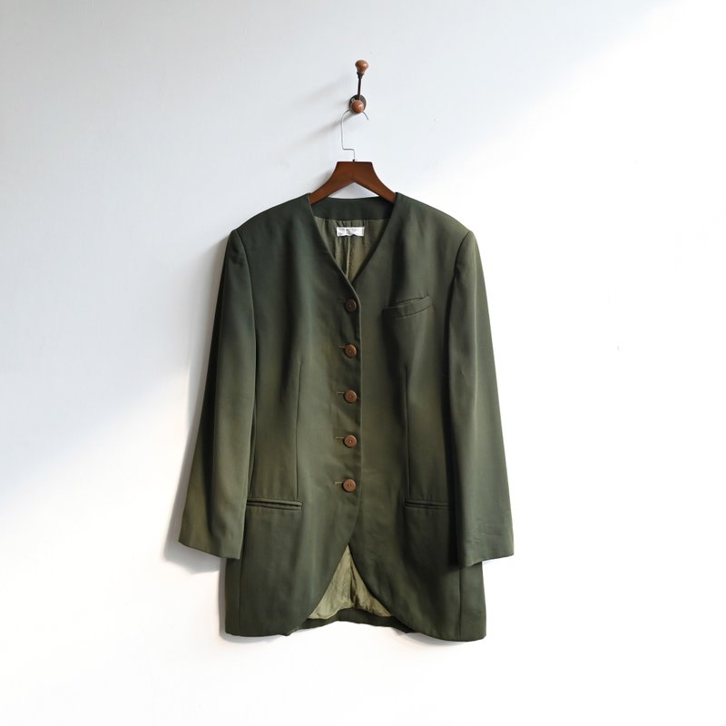 [Egg Plant Vintage] Saninoka Japanese thin wool vintage blazer - Women's Casual & Functional Jackets - Wool Green