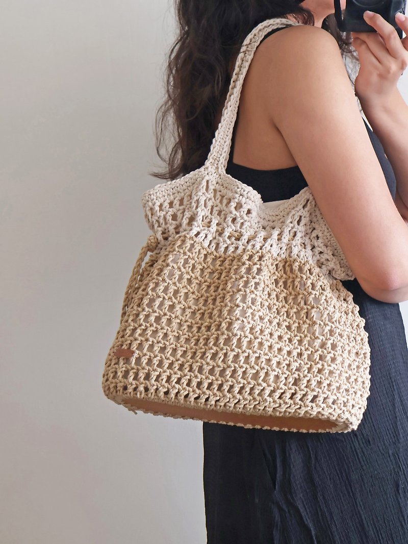 French contrast mesh drawstring bag - Drawstring Bags - Cotton & Hemp Khaki