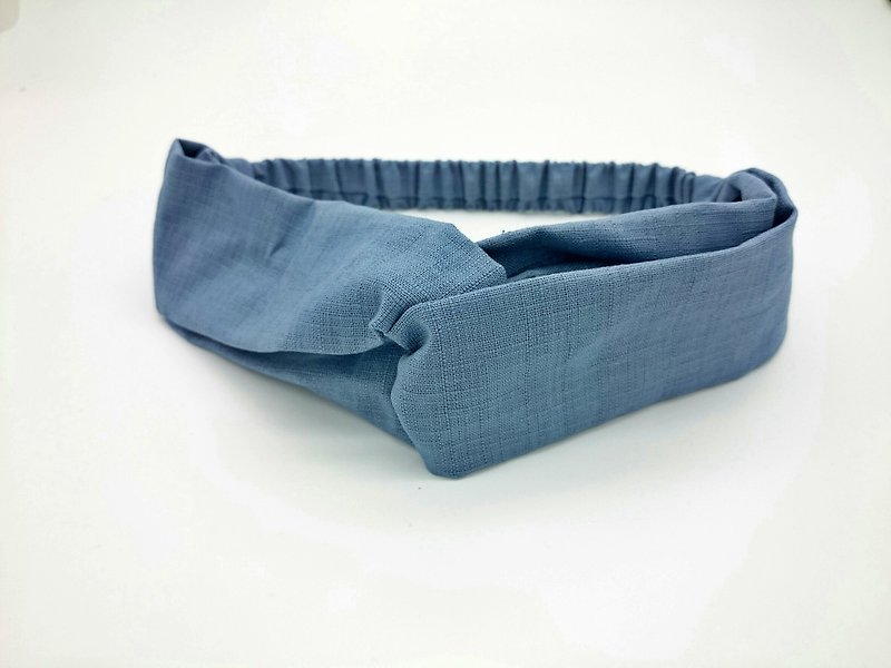 Plain water blue elastic ribbon cross section Hairband*SK* - Hair Accessories - Cotton & Hemp Blue