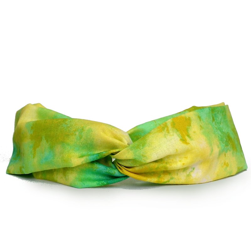 Yellow and green rendering American cloth cross hairband - ที่คาดผม - ผ้าฝ้าย/ผ้าลินิน สีเหลือง