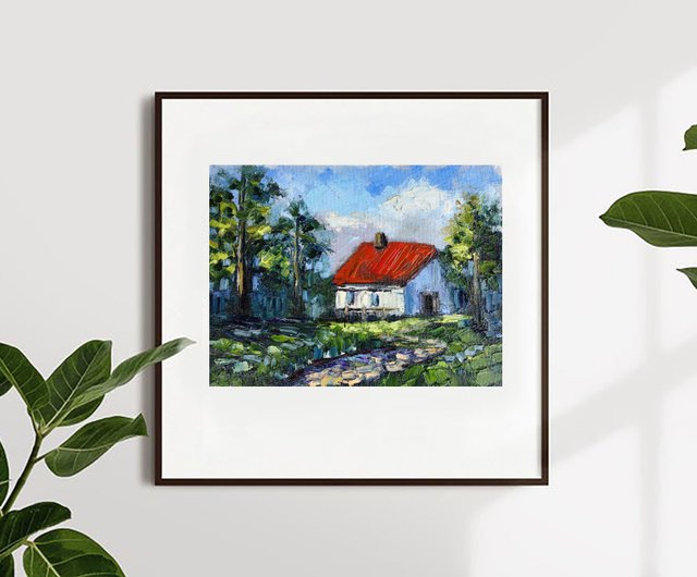 油絵 絵画 【田舎風景】 村の絵画油彩田舎のオリジナルアート油畫原作夏の牧草地の風景画