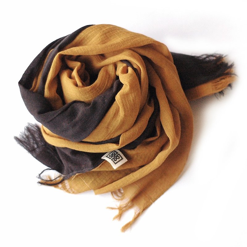 二つの色の綿のスカーフ - マスタード黄鉄灰色 - スカーフ - コットン・麻 