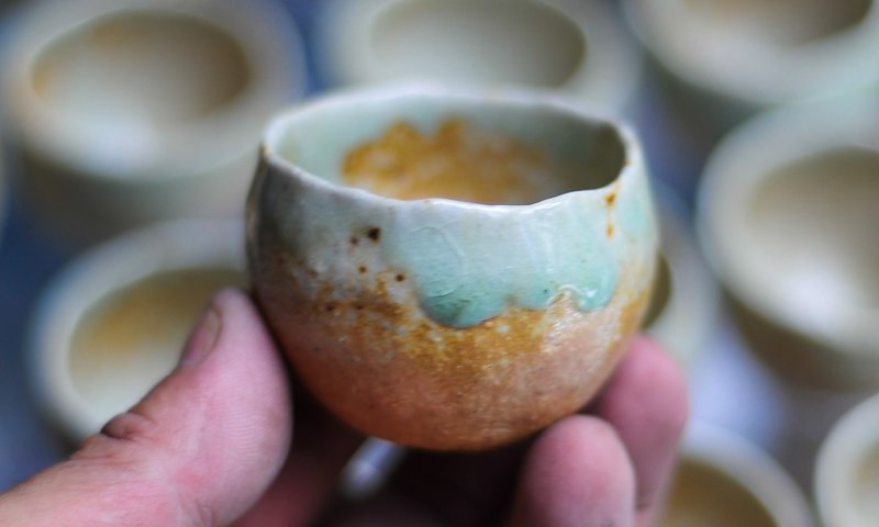 烏龍茶杯 4 pieces set・エメラルドグリーンと白い砂浜の海を写した茶杯・窯変度レベル3 - 茶壺/茶杯/茶具 - 陶 