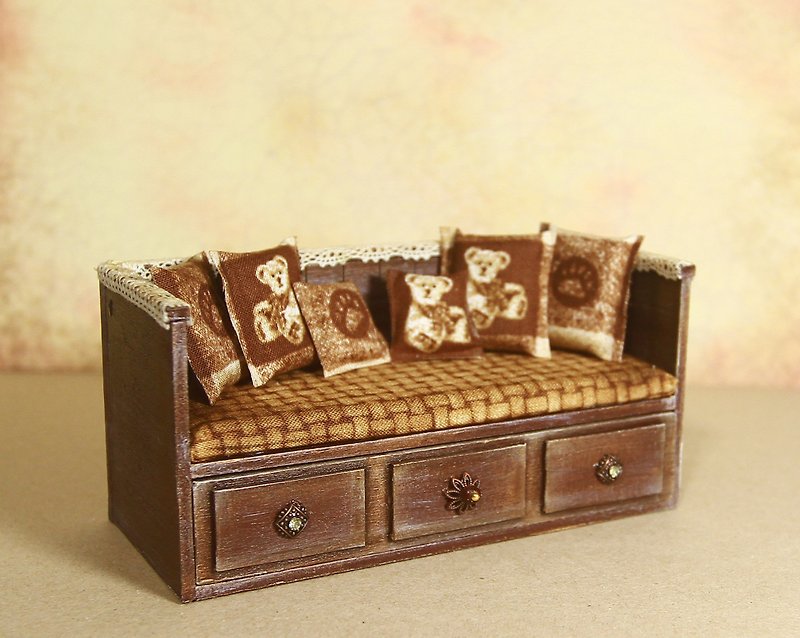 Miniature sofa for a dollhouse in 1:12 scale. For doll House. - อื่นๆ - ไม้ หลากหลายสี