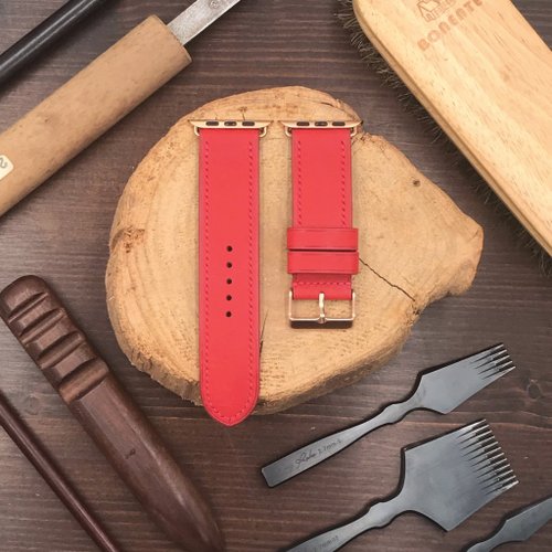Bara Asah Workshop 【AppleWatch錶帶】紅色磨砂牛皮/法國防汗皮/義大利皮革