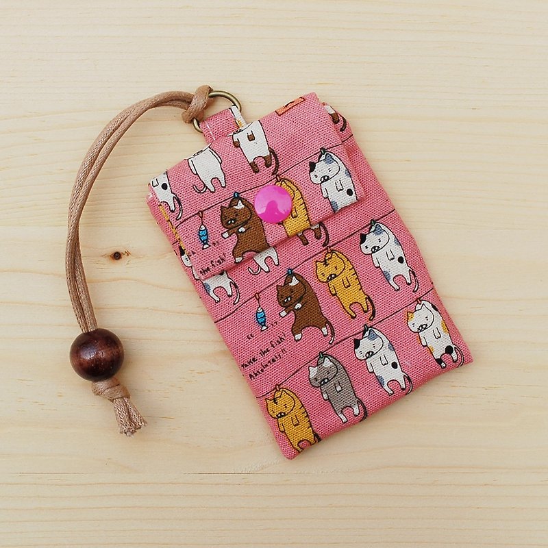 Sun cat_pink card bag/youyou card bag - ที่ใส่บัตรคล้องคอ - ผ้าฝ้าย/ผ้าลินิน สึชมพู