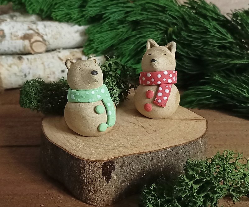 Christmas Series│ Bear Bear Snowman Pottery Puppet - Items for Display - Pottery 