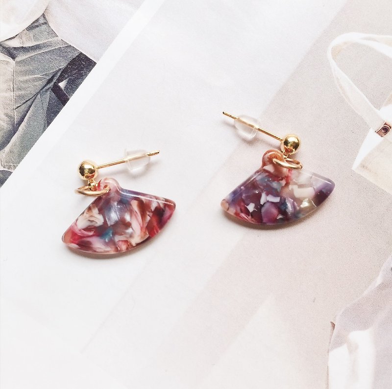 ❈La Don pull ❈ ❈ - Earrings - marble pattern fan - mixed colors - ต่างหู - โลหะ หลากหลายสี