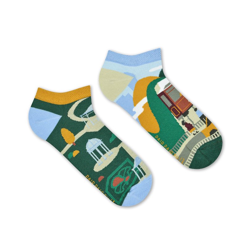 山頂好時光 - 港乜港襪 - 香港情懷不對稱 鴛鴦低筒襪 - 襪子 - 棉．麻 綠色