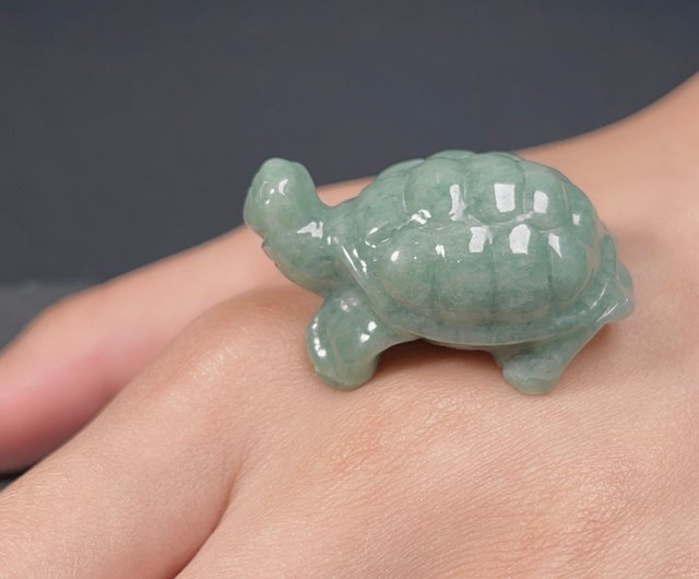 ビルマ翡翠精細彫刻「太陽白鷺蝙蝠霊芝龍亀」(A貨保証)(整理