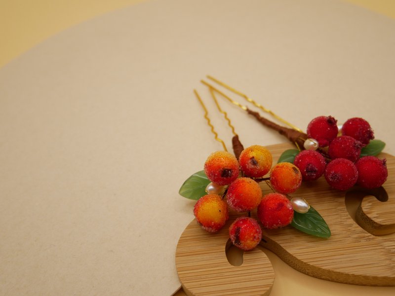 Berry pomegranate fruit bayberry hairpin hair accessories hairpin accessories ancient style cheongsam Hanfu new Chinese style can be customized to change color - เครื่องประดับผม - กระจกลาย สีแดง