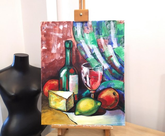 ワインボトル、ワイングラス、チーズ、フルーツのアクリル