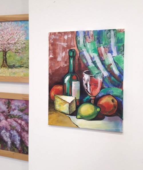 ワイン　チーズ　絵画　ヨーロッパ風景画 ヨーロッパの都市風景画 オリジナルヨーロッパの壁アート