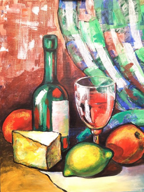 静物画 油彩画 ワインとチーズ　78×66 静物画 油彩画 ワインとチーズ 78×66 i-img1025x1200-