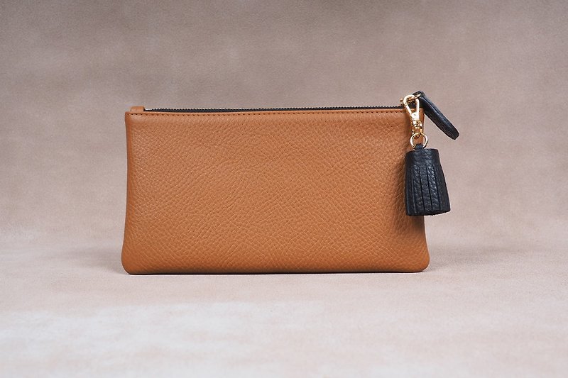 Germany Genuine Leather Long Wallet Zipper Wallet Purse Brown - กระเป๋าสตางค์ - หนังแท้ สีนำ้ตาล